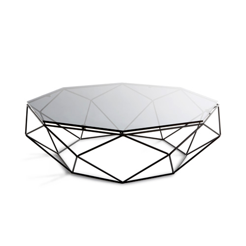 Table basse décoration design contemporain verre métal gris noir cage géométrie géométrique