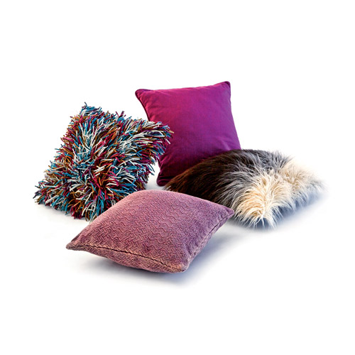 Coussins décoration velours poils chèvre couleurs coloré multicolore vieux rose fuchsia marron beige
