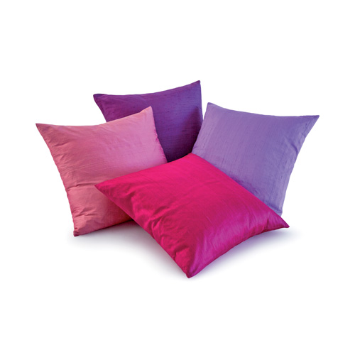 Coussins décoration design contemporain soie sauvage violet vieux rose fuchsia parme