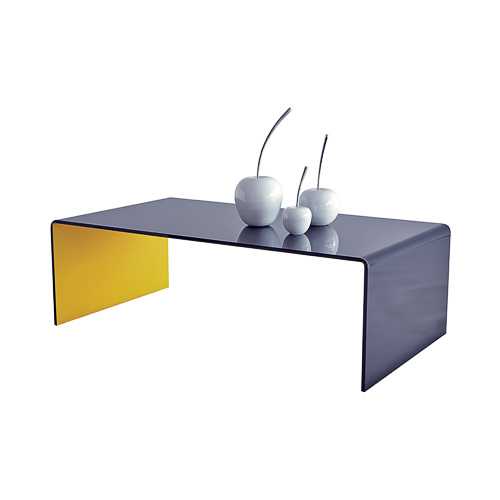 Table basse pont décoration design contemporain verre noir jaune