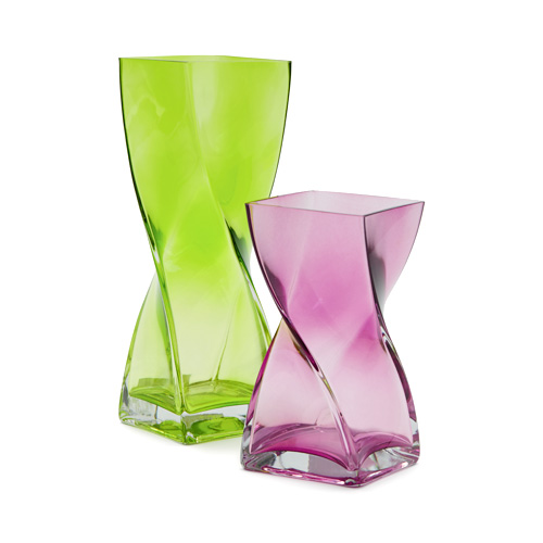 Vase décoration design contemporain verre vert rose parme petit grand carré